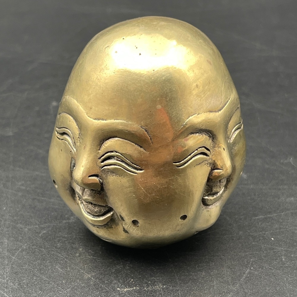 Vintage Brass 4 Sided Buddha Head Figurine Multi Face Expression Paperweight 3"